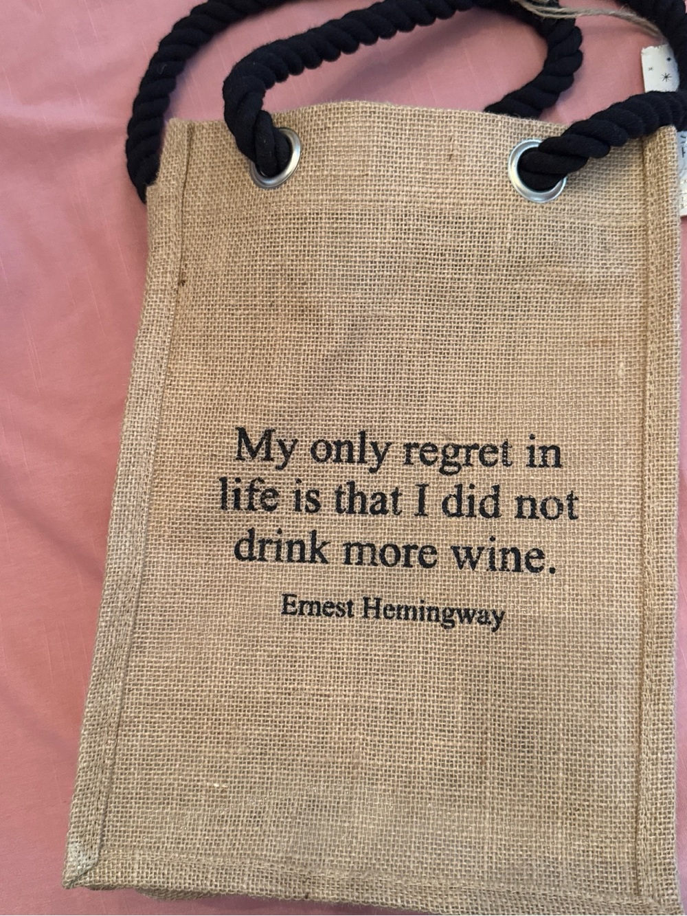Jute Tote Bag with Hemingway Quote - Natural & Black